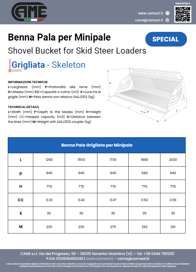 Benna Pala per Minipala Grigliata